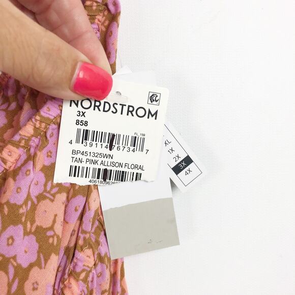 BP Nordstrom Womens One Shoulder Top 3X Tan Pink Allison Floral Lightweight NWT - Picture 4 of 7